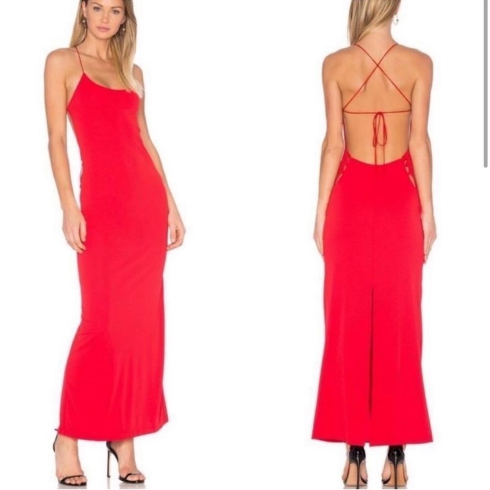 NBD Arabella Maxi, Red, Size M, Strappy Slit backless dress, dress worn once